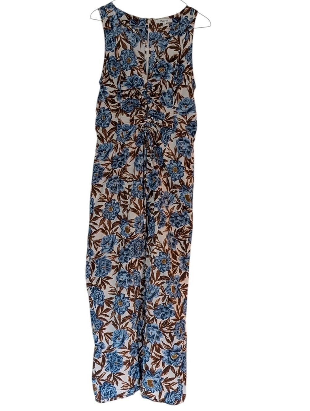 Madewell, Tessa Blue And Brown Floral Midi Sleeveless Dress. Sz 8